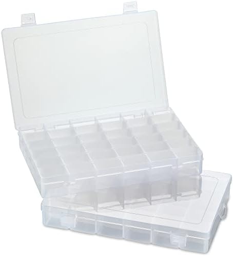 36 Grid Clear Plastic Organizer - pacote de 2- armazenamento de contas, organizador de artesanato, organizador de peças pequenas DIY, caixa de jóias, caixa de equipamento de pesca, costura, armazenamento de unhas com divisores ajustáveis ​​e 5 etiquetas de adesivos