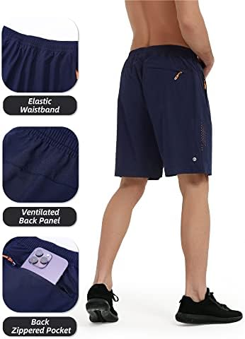 Mens shorts atléticos - corrida, academia, shorts de caminhada para homens 7 - confortável, leve, com 3 bolsos com zíper