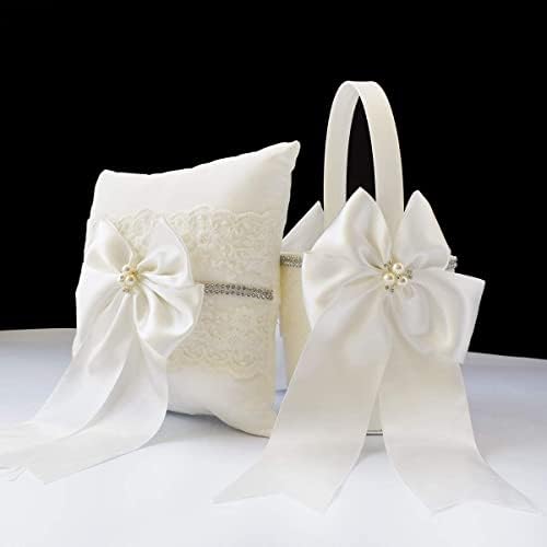 Atailove 2 PCs Casamento de flores cesto de menina e travesseiro de anel