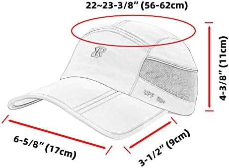 Rrvane dobragem upf50+ chapéu de proteção solar, boné rápido de beisebol seco portátil Chapéus esportivos ao ar livre portáteis