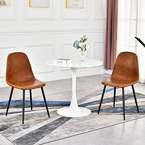 Mesa de jantar redonda moderna branca 31.5 com base de pedestal em design de tulipa, mesa de lazer de meados do