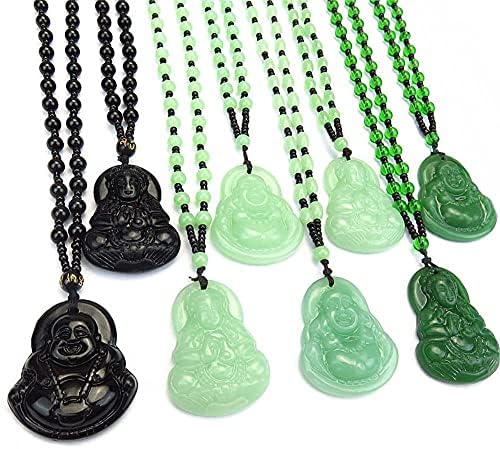 Rindo Buda Pingente Colar Green Black Imitação Jade Buda Guanyin Corrente de Cristal de Cristal