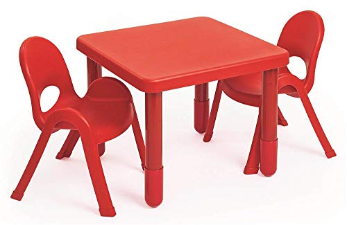 Angeles Preschool MyValue Square Table com 2 cadeiras, vermelho sólido, Kids Homeschool/Playroom/Daycare/Classroom Móveis Set, Table