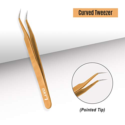 Pinças de extensão de cílios de Livino Straight - conjunto de 2 pinças de extensão de aço inoxidável com ponta curva - extensão de cílios suprimentos níper para extensões de cílios Tweezers