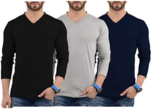 Decrum V pescoço de manga longa masculino Multipack - Soft confortável Mangas cheias T camisetas para homens pacote de 3