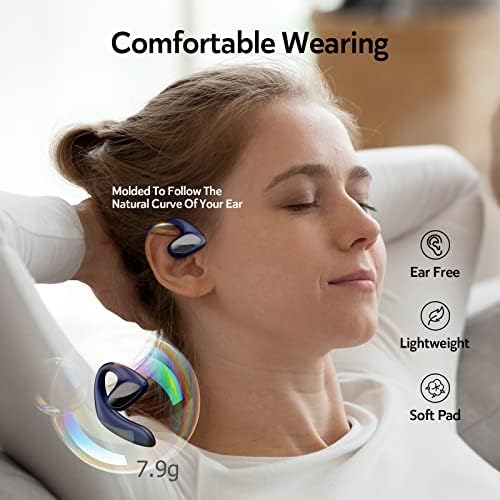 Fones de ouvido de orelha aberta, fones de ouvido Bluetooth True Wireless com Earhooks, 30hrs PlayTime com estojo de carregamento