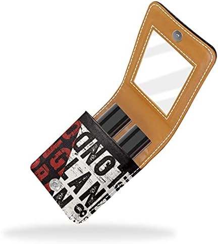 Caixa de batom de maquiagem para alfabetos vermelhos e pretos Organizador portátil de batom portátil com espelho Mini Makeup