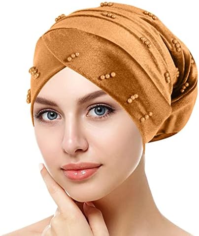 Headwrap de turbante de pérolas para mulheres quimioterapia sólida gorro de gaiolas de chapéu folgado de cabeça desleixada para mulheres, gorros étnicos desleixados para mulheres