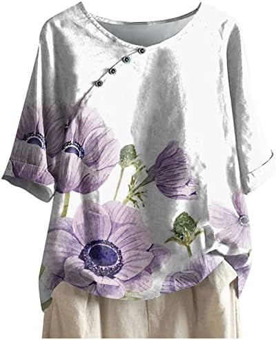 Camiseta feminina curta 1/2 manga 2023 cotonete de algodão pescoço de penas gráficas flora