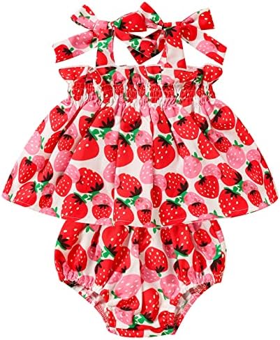 Grnshts Baby Girl Summer Shorts Definir Strawberry Print Sling Ruffle Shorts Shorts 2pcs Roupfits