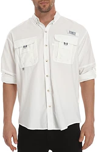 LRD Men's UPF 30 Camisas de pesca de manga comprida Button Down Down Sun Protection