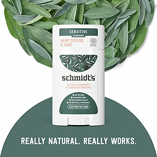 Desodorante natural livre de alumínio de Schmidt para mulheres e homens, óleo de semente de cânhamo e sálvia para pele