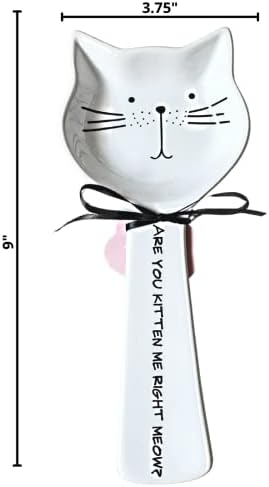 Home Essentials Cat Spoon Rest - Você está me gatinho certo - MEOW - Câmara de gato de cerâmica branca descanse para o top do fogão, 9'X3.9''x0.75 '' '