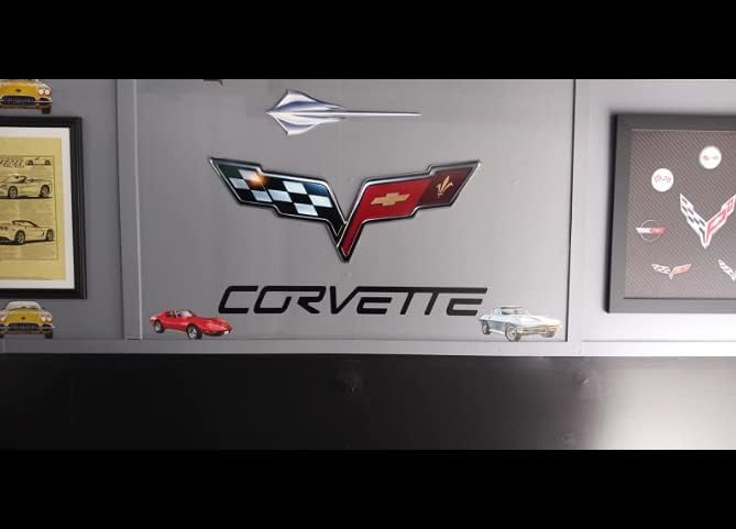 C8 Corvette Stingray Logo Metal Wall Hanging Sign - Feito nos EUA Arte da parede de aço da próxima geração - Prata