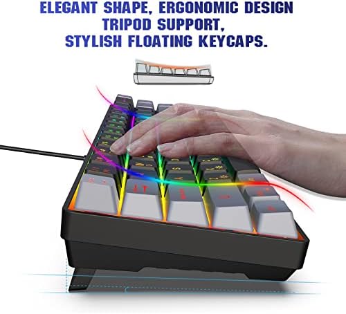 Teclado de jogos de membrana de 60% snpurdiri, teclado RGB Compact Mini 68 Teclado, sensação mecânica portátil pequena teclado