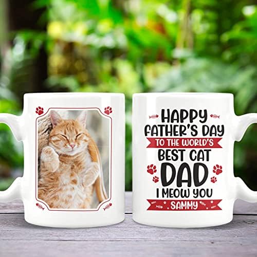 Urvog Photo personalizada feliz dia dos pais para o melhor gato do mundo, pai, eu mio a vocês 2 lados impressos caneca de café cerâmica, 20 onças. Garrafa de água inoxidável/branco