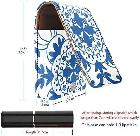 Caso de batom oryuekan, bolsa de maquiagem portátil fofa bolsa cosmética, organizador de maquiagem do suporte do batom, padrão floral azul étnico