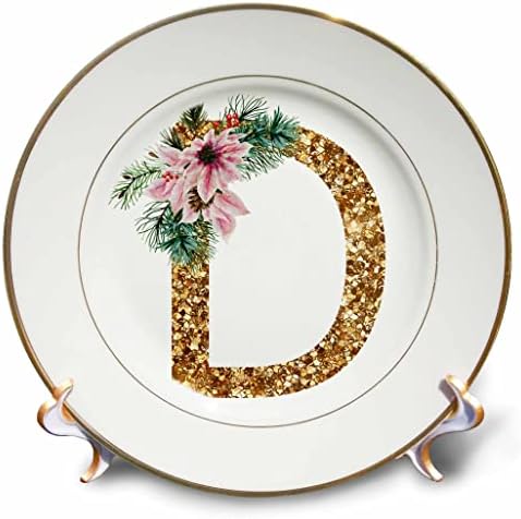 3drose rosa Poinsettia Imagem de Gold Glitter Christmas Monogram Inicial D - Placas