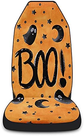 Youngkids Halloween boo fofo de desenho animado tampas de assento de carro de 2 peças Conjunto de carros frontal universal Cushion para SUV/carros/caminhões, Decoração de protetor de assento automotivo Ghost Moon