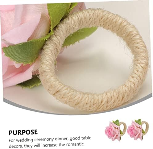 Angulay 2pcs Rose Napkin Rings Rattan Barder titular Rhinestone enfeites de rosa decoração rosa fivelas de guardana