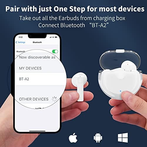 Jiunai 2 pacote sem fio fones de ouvido para iPhone 14 Pro Max, mini fones de ouvido portátil Bluetooth 5.0 com capa de carregamento USB C Branco e Amarelo para iPad Samsung Google iOS