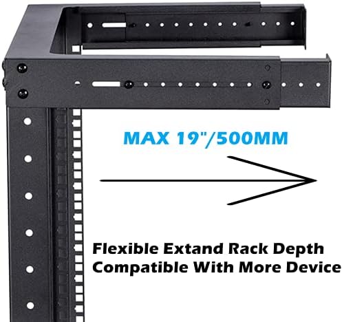 TechToo Mount Rack de montagem de parede 12U profundidade ajustável Frame aberto Equipamento de servidor de 19 polegadas rack