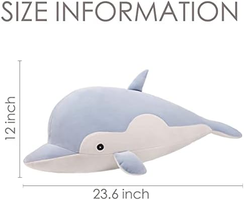 Arelux 23.6inch Pillow macio de golfinho macio, travesseiro de abraço de animal de gancho de golfinho, travesseiro de pilotos de pelúcia de pelúcia de pelúcia