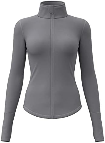 Locachy Full's Full Full Zip Lightweight Athletic Workout Jacket Slim Fit Sports Running Yoga Sportwear com orifícios