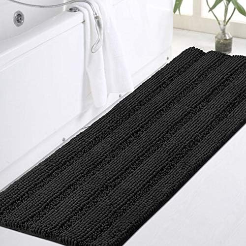 Microfibras de chenille turquesa não deslizante Tapete de banheiro preto tapete de banheiro extra comprido Tapete de banho 47 x