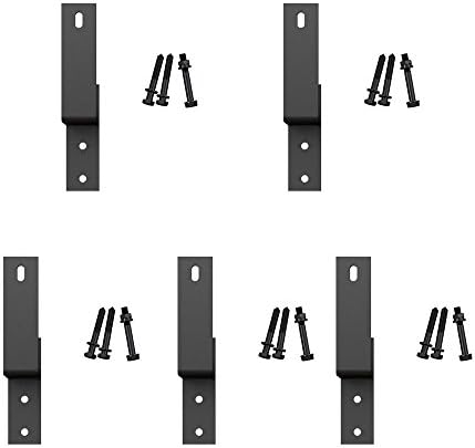 Suporte de porta de desvio de 5 pacote de 5 pacote, suporte de aço preto fosco de parede para hardware de porta de celeiro deslizante