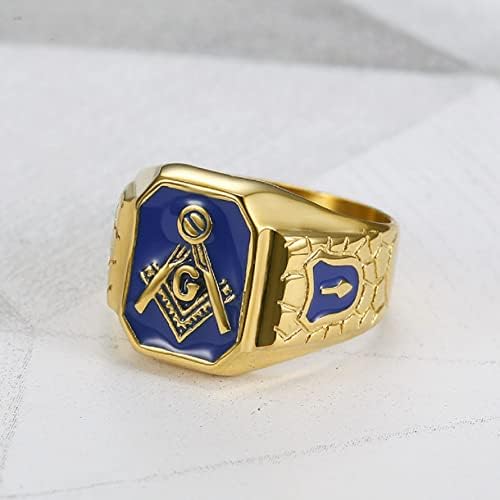 Anel de maçom maçônico azul, anel maçônico da Loja Azul para homens, jóias de símbolos maçom maçom maçônico dourado, ringue de símbolos de maçom de maçonaria de ouro anel de bicicleta de mason anel de amuleto religioso para meninos para meninos