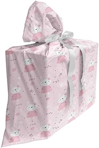 Bolsa de presente de tecido de coelho lunarável, design de design feminino de rosa vestido rosa minúsculo corações