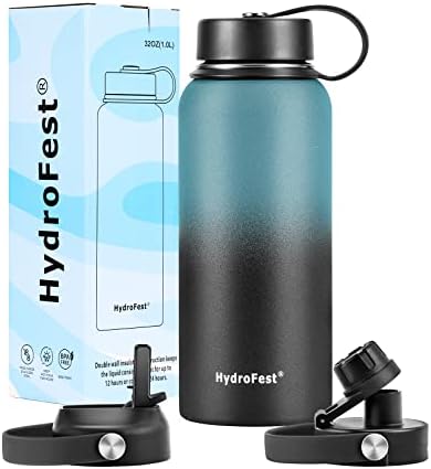 Hydrofest 32 oz+64 oz de aço inoxidável garrafa de água com palha, boca larga de boca dupla de parede dupla vácuo