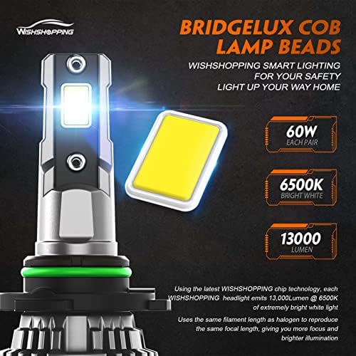 WishShopping 9005/HB3/H10/9145 Bulbos de farol do carro LED - 13000lm 60W Kits de conversão de faróis de LED 60W HB3 - 6500k Cool Branco 600% BRIME