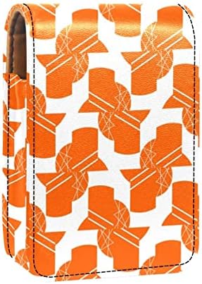 Mini maquiagem de Oryuekan com espelho, bolsa de embreagem Caixa de batom de couro, padrão geométrico moderno abstrato de laranja
