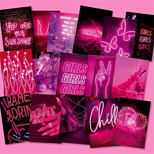 Lclaidydy 50 PCs Kit de colagem de parede Fotos estéticas, decoração de sala de neon rosa para estética do quarto, pôsteres para