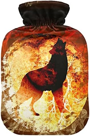 Garrafas de água quente com capa lobo de lobo bloqueado de água quente para alívio da dor, cólicas menstruais, pés de mão