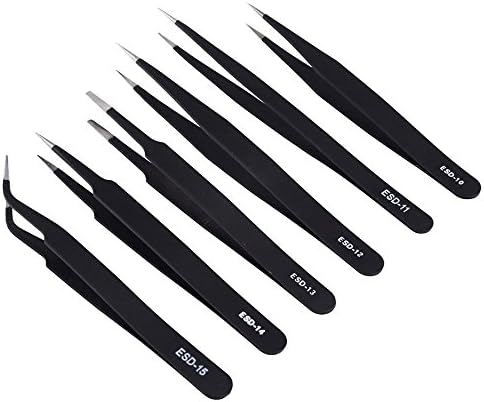 La TartElette Pack de 6 PCs ESD Precision Anti-estático Tweezers Tweezers de aço inoxidável para reparo de jóias