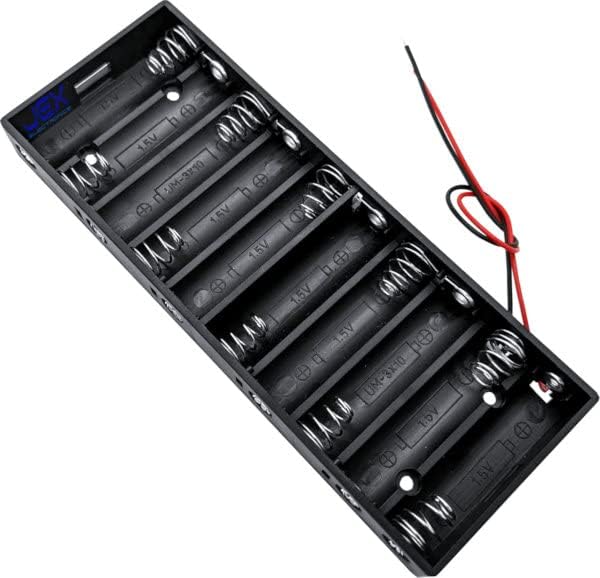 Jex Electronics Ten/10x AA DIY Bateria de bateria Base de caixa de caixa de bateria 15V/12V Volt Ends de fio descalço, BHAA10F