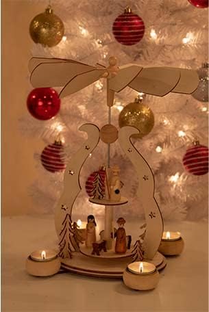Criações inteligentes marrom duas natividade de 21 polegadas de 21 polegadas de madeira de madeira pirâmide decoração, decoração festiva de Natal para prateleiras e mesas