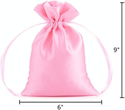 Pacote de 16 pacote 6 x 9 polegadas sacos de presente de cetim rosa, bolsas de jóias, bolsa de cordão de tecido, sacos de favor de casamento, bolsas de chá de bebê, sacos de seda, sacos de presente de Natal, bolsas rosa de cordão, bolsas de favor rosa