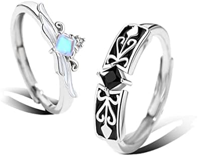 Princess e Cavaleiro Crown Casais Combinando Anéis prometem anel com Moonstone para mulheres, homens, ela, ele, melhor amigo