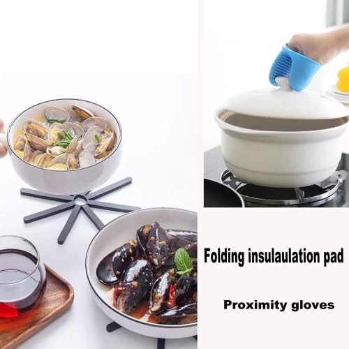 5pcs Creative Dobing Isolding Pad para cozinha com 2 luva de mão anti-escaldada, placemats sem deslizamento, design de silicone de design dobrável, aparelhos de cozinha exclusivos