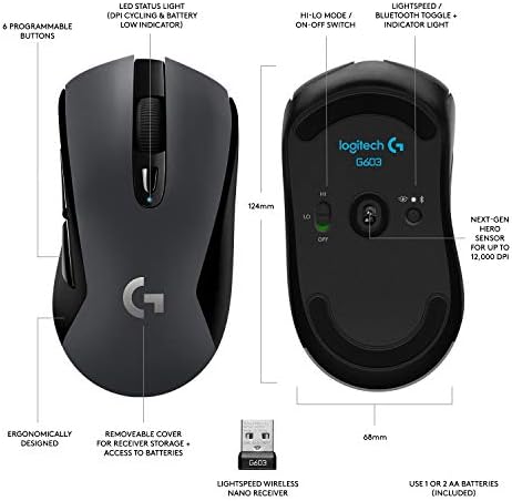 Logitech G G603 Mouse para jogos sem fio LightSpeed ​​e G240 Pad Pad para jogos de baixo DPI