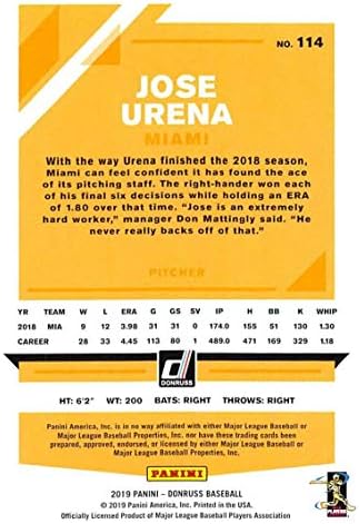 2019 Donruss 114 Jose Urena Miami Marlins Baseball Card