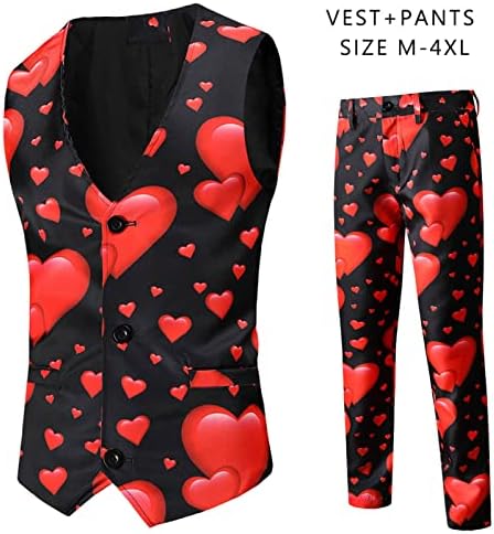 XXBR Ternos do dia do dia dos namorados para homens, Love Heart Pried Cisture Colet Toups calças Slim Fit Party Sets