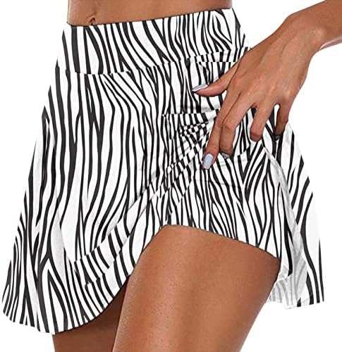 Flowy Pleated Tennis Skorts Saias com shorts Mulheres altas cintos de golfe 2 em 1 treino de impressão de leopardo