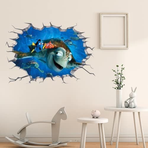 Decalques de parede de desenhos animados adesivo de vinil de tartarugas marinhas vida auto-adesiva realista, impermeável, cor