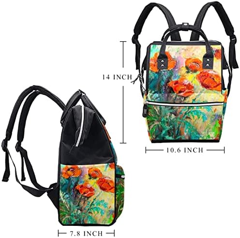 Mochila de viagem Guerotkr, bolsa de fraldas, bolsas de fraldas de mochila, padrão de planta de flor vermelha aquarela
