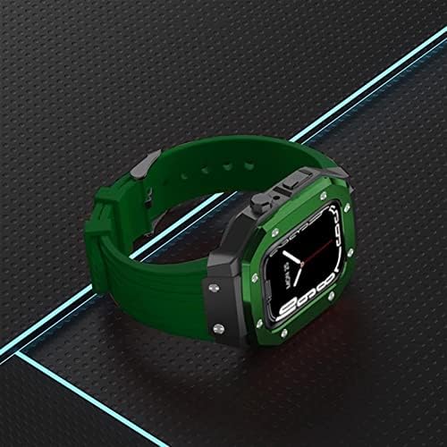 Caixa de relógio de liga Dyizu Strap para Apple Watch Series 7 6 5 4 SE 45mm 42mm 44mm Metal Luxury Metal Rubber Aço inoxidável Business